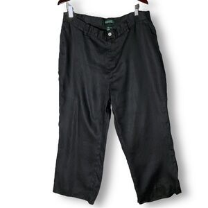 Lauren Ralph Lauren 100% Linen Crop Pants Sz 16 W Black Lined Coastal